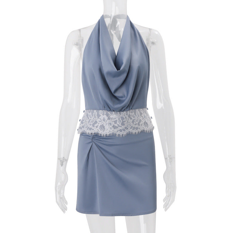 European and american style women's summer  new collection: spicy hollow-out halter top with lace trim and bodycon skirt set