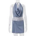 European and american style women's summer  new collection: spicy hollow-out halter top with lace trim and bodycon skirt set