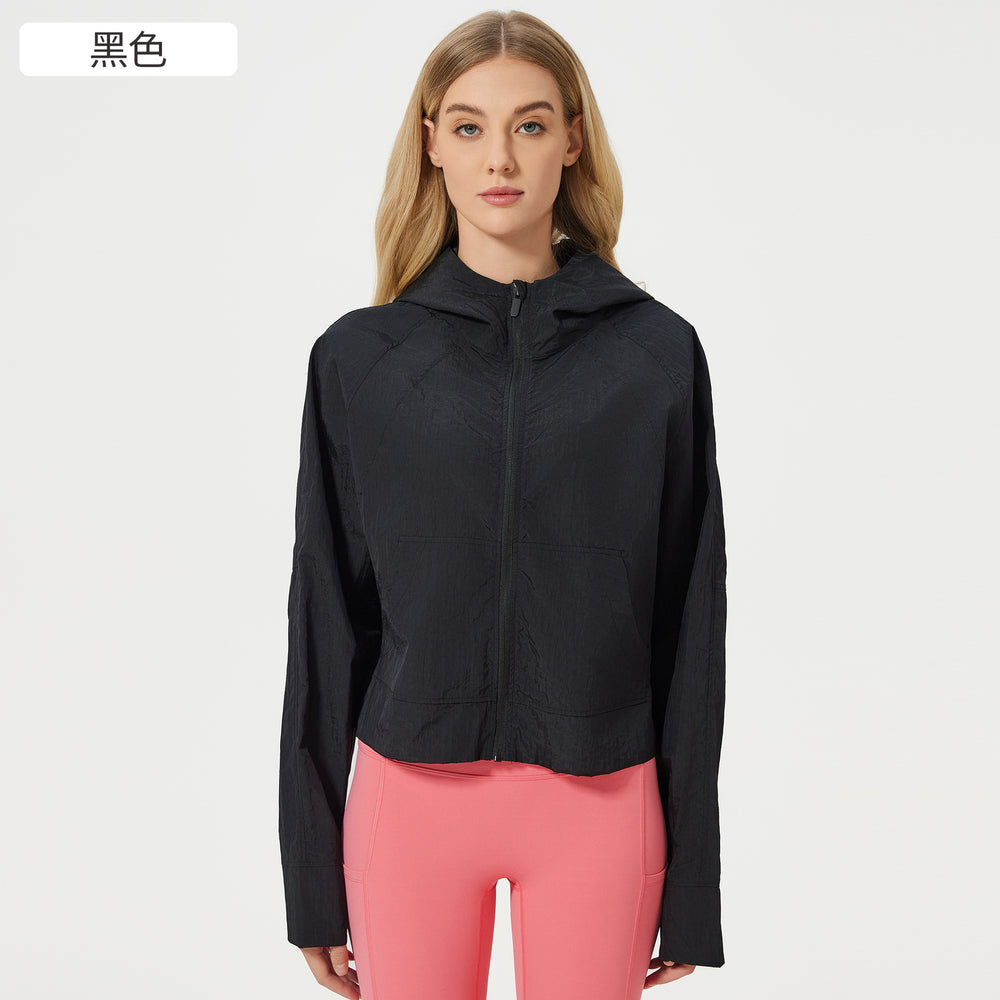 Summer lightweight breathable quick-dry sports windbreaker loose fit versatile hooded outdoor zip-up cardigan jacket for women d25007
