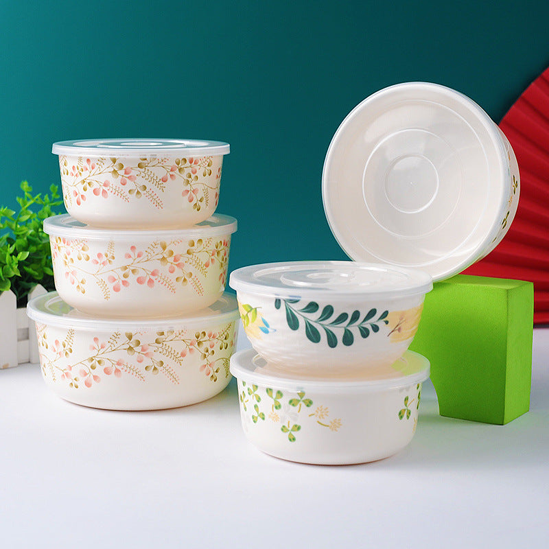Bowl set Fresh-keeping bowl Instant noodle bowl Melamine tableware Lunch box Imitation porcelain round soup bowl with lid Sealed bento box