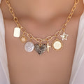European and american cross-border women's heart necklace - trendy star & cross pendant - fashionable & versatile vacation style necklace