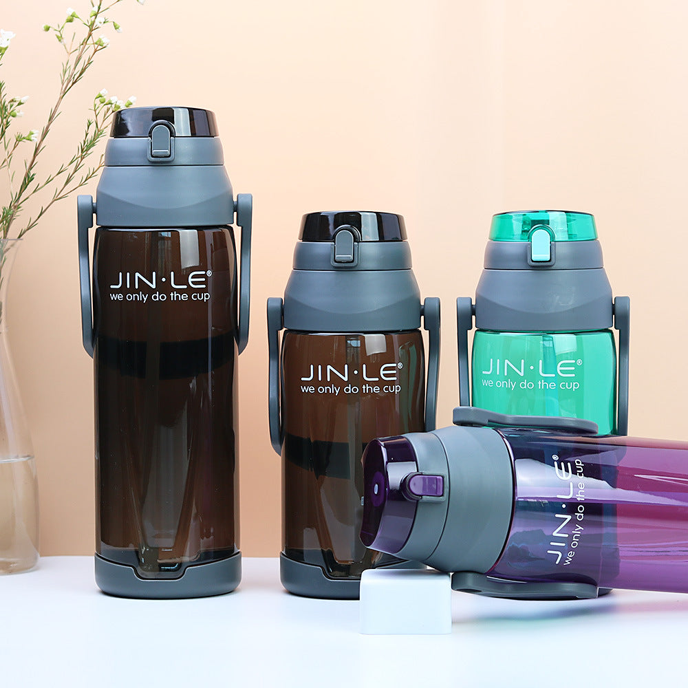 Jingle large capacity plastic water bottle with straw - portable, leak-proof, extra-large water bottle for men and women, perfect for outdoor use
