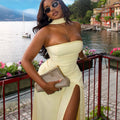 European and american cross-border women's fashion  summer new arrival: elegant halter neck bandeau yellow slit gift long dress