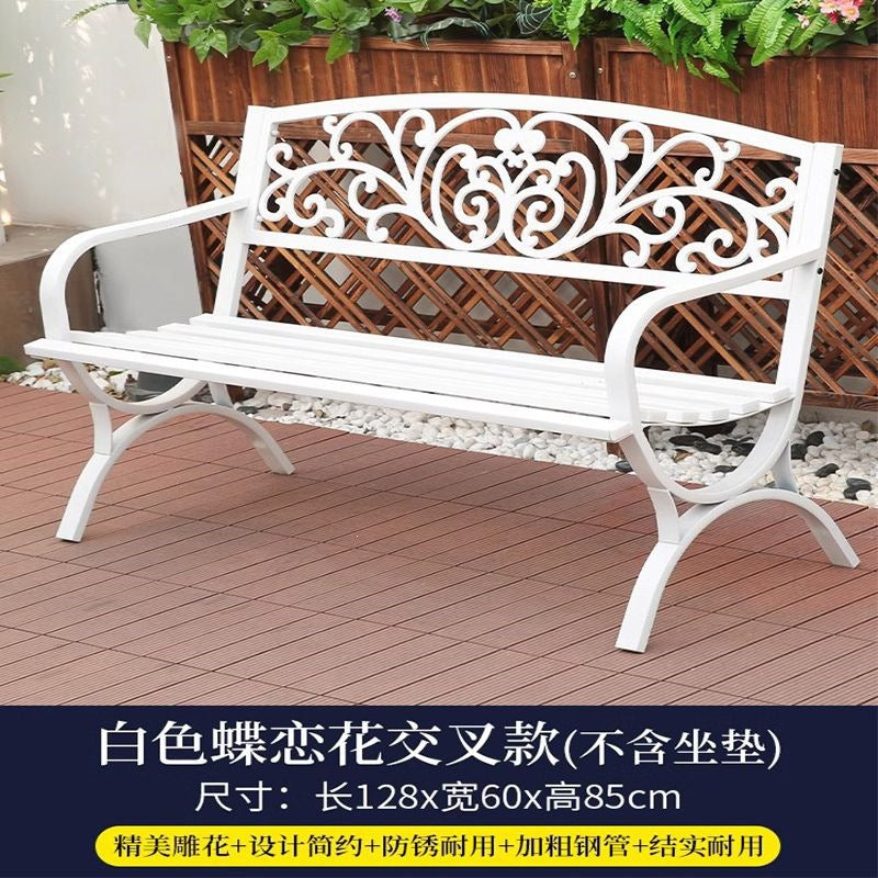 Outdoor park bench double seater bench casual simple bench iron backrest courtyard outdoor garden