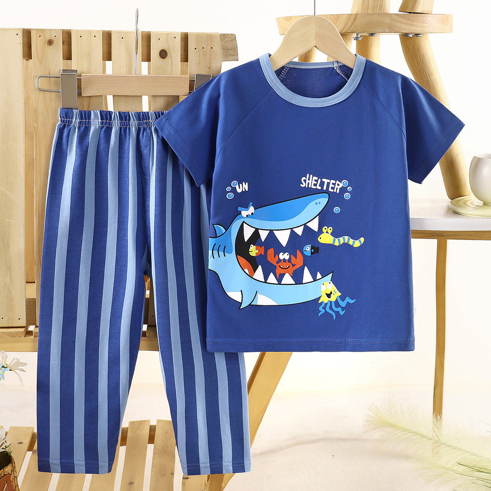 Kids' short-sleeve cotton set: summer t-shirt & pajamas for boys & girls - perfect for home wear and sleepwear