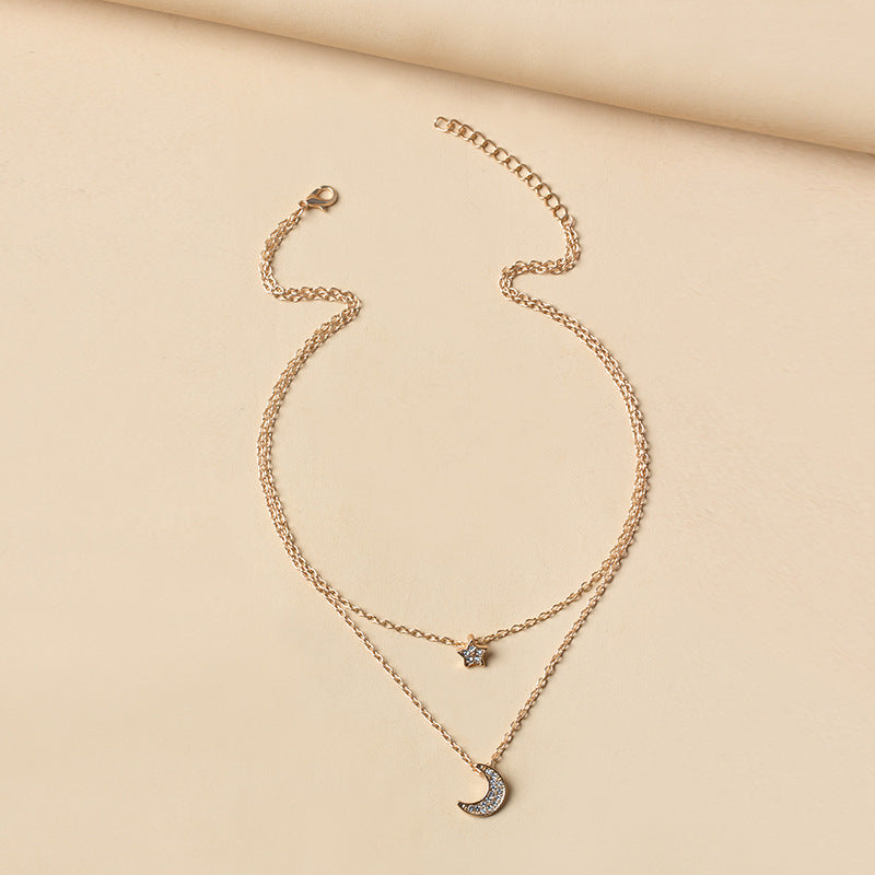 Star necklace wholesale fashion cross-border casual jewelry niche style full diamond multi-layer alloy moon jewelry women's sweater chain