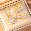 【set】cross-border bestseller: diamond-studded titanium steel geometric necklace & stud earrings set - luxury, high-end fashion, choker jewelry