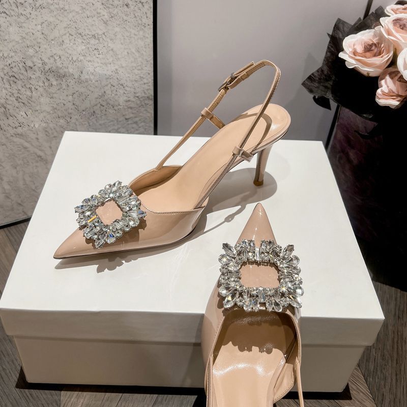 Black pure desire high heels women's stilettos 2025new arrivalpopularwork clothing women's shoes rhinestone pointed toe frenchelegantflats