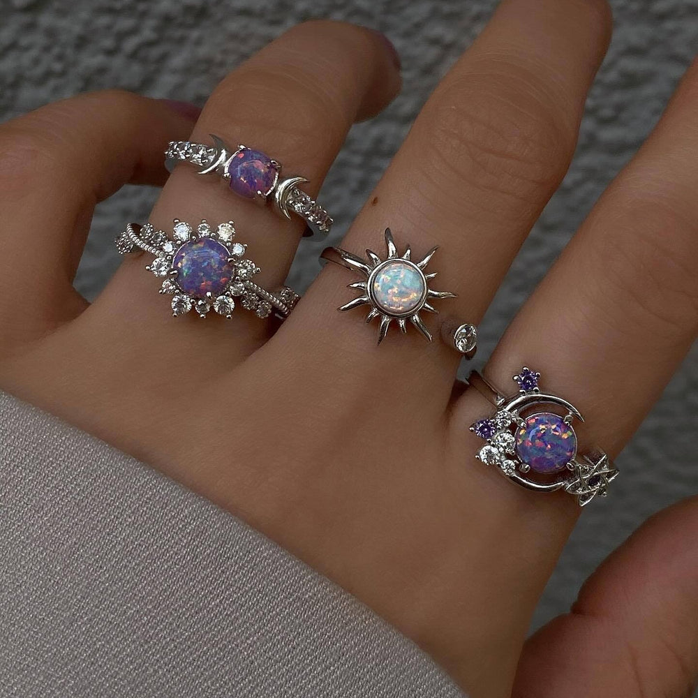European and american cross-border fashion ins gemstone ring - sun & moon diamond-studded light luxury high-end geometric ring set for women