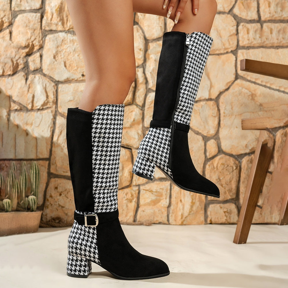 Versatile chunky heel geometric print over-the-knee boots - autumn/winter  new arrival - elastic cuff, hot-selling women's boots for independent e-commerce stores
