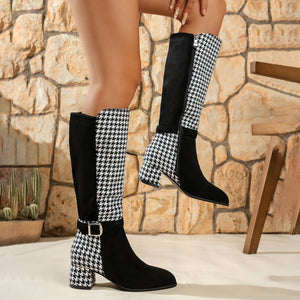 Versatile chunky heel geometric print over-the-knee boots - autumn/winter  new arrival - elastic cuff, hot-selling women's boots for independent e-commerce stores
