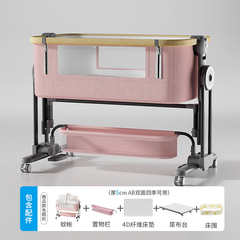Aluminum alloy baby crib convertible to big bed, multifunctional portable folding children's bed, newborn baby bed with changing table