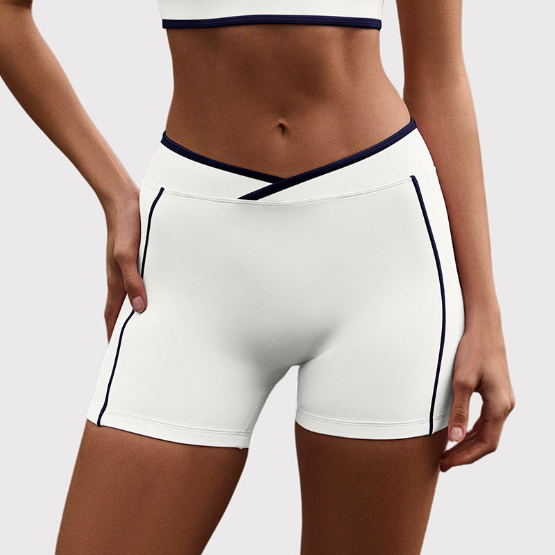 High-waisted, figure-hugging, color-blocked, cross-border camisole, shockproof, push-up, high-waisted, butt-lifting running and fitness shorts yoga set for women