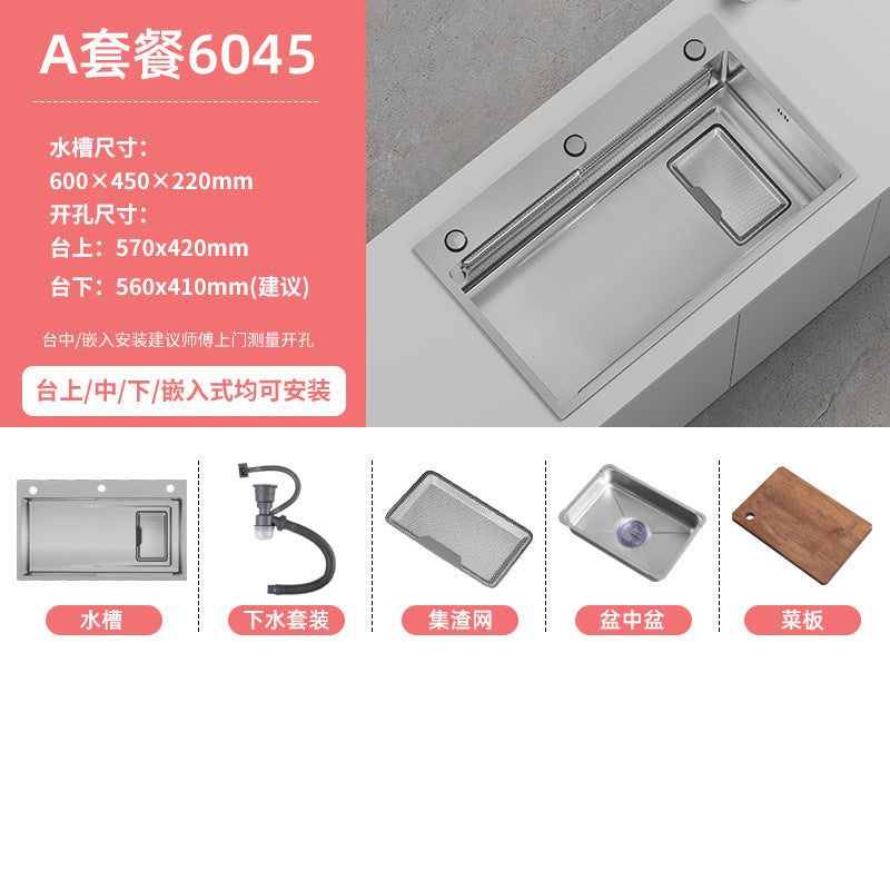 Double slag collection sink large single slot high quality stainless steel kitchen sink thickenedfor home dishwashing sink vegetable sink