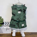 Boys'  cute cartoon print crew neck tank top and shorts trendy two-piece set - wholesale children's clothing