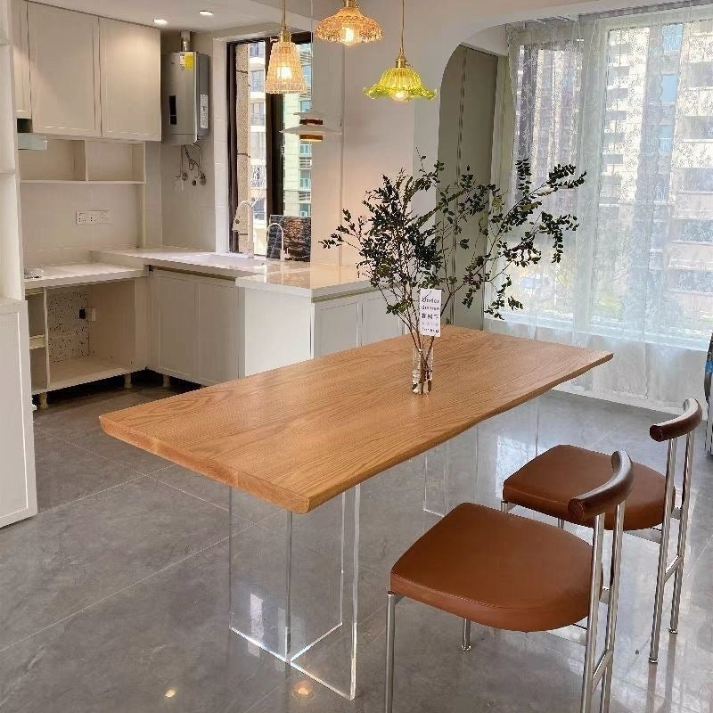 Acrylic solid wood suspended dining table and chair small apartment log style living room desk computer table rectangular dining table