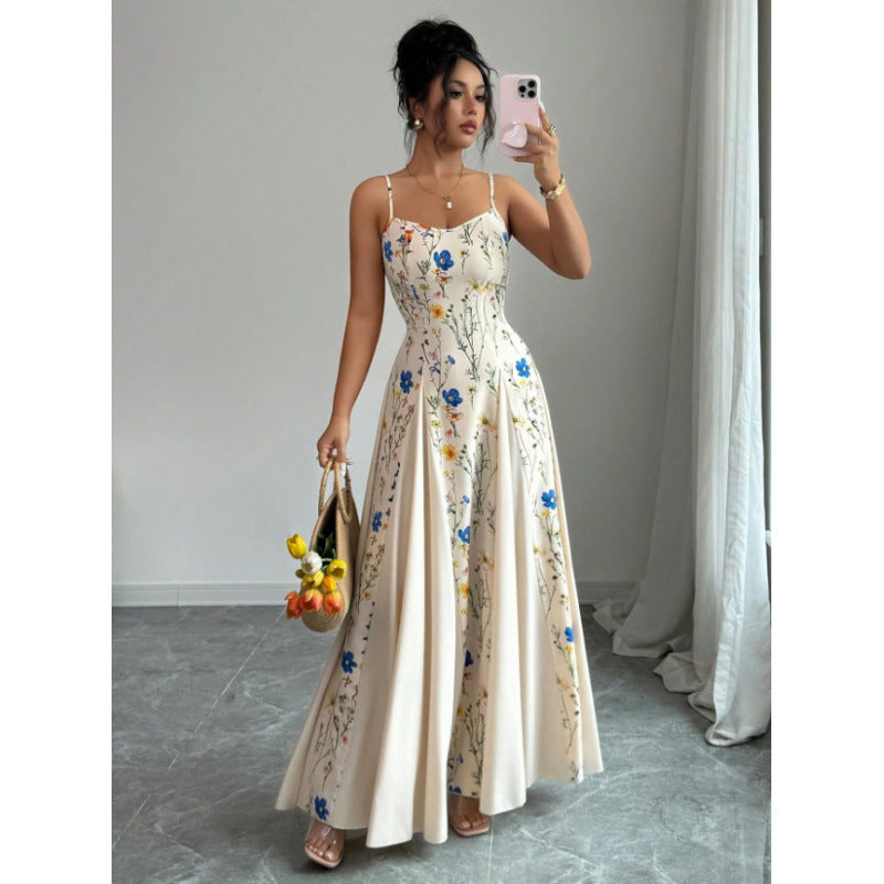 cross-border e-commerce european and american summer new fashion printed women's slim-fit camisole dress