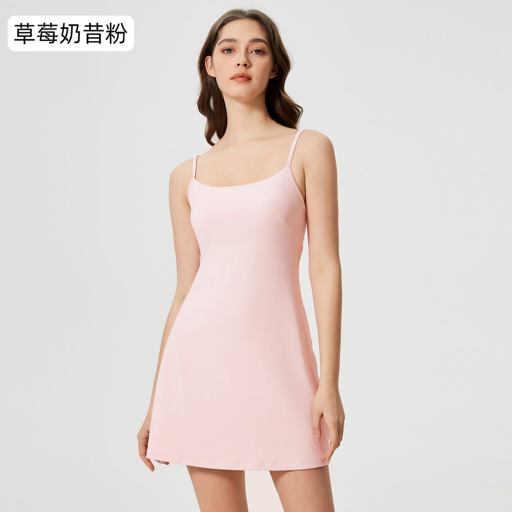 Sexy backless cami dress - women's nude feel lined a-line fit - perfect for fitness, yoga, and tennis - d25027