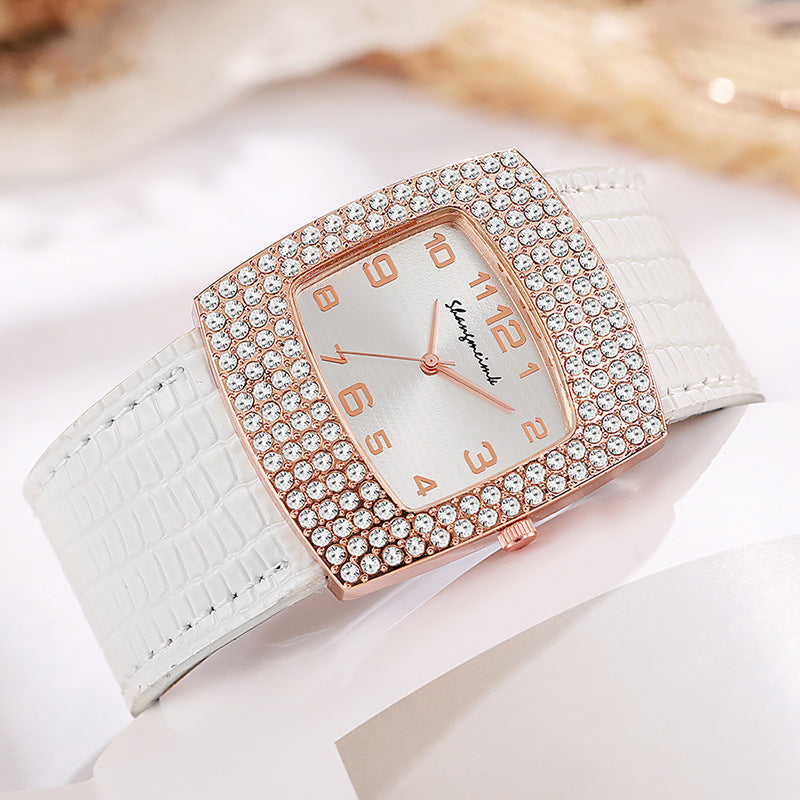 e-commerce hot-selling snake-embossed leather belt diamond-studded women's watch, square full diamond quartz watch, ladies' watch manufacturer wholesale