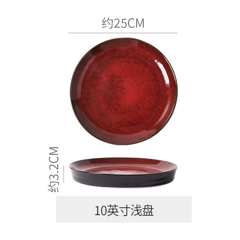 Personalized burgundy ceramic restaurant hotel tableware embossed exquisite fruit dessert plate tea tray for home dish plate salad bowl