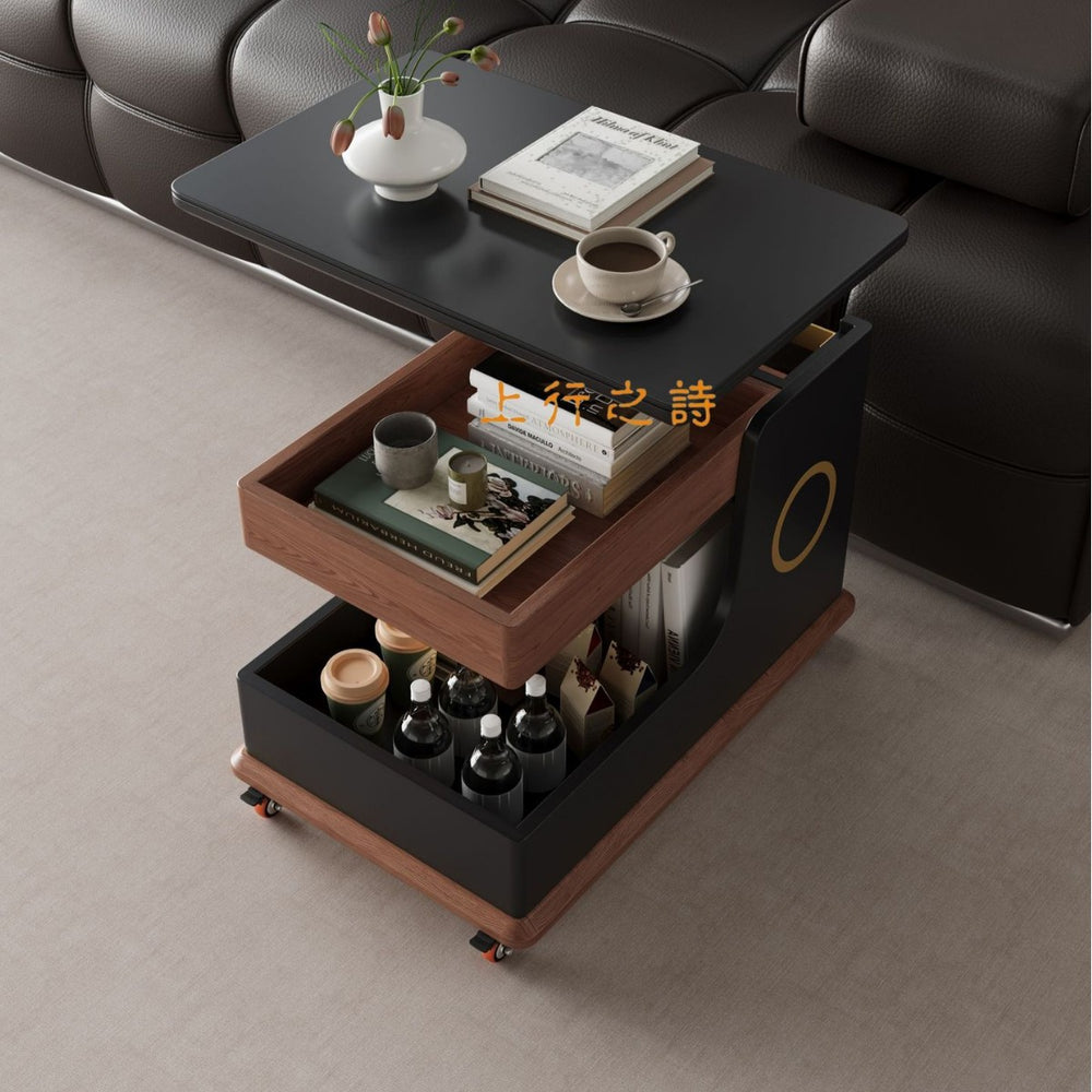 Medieval style smart movable coffee table living room for home small apartment adjustable side table sofa side cabinet trolley