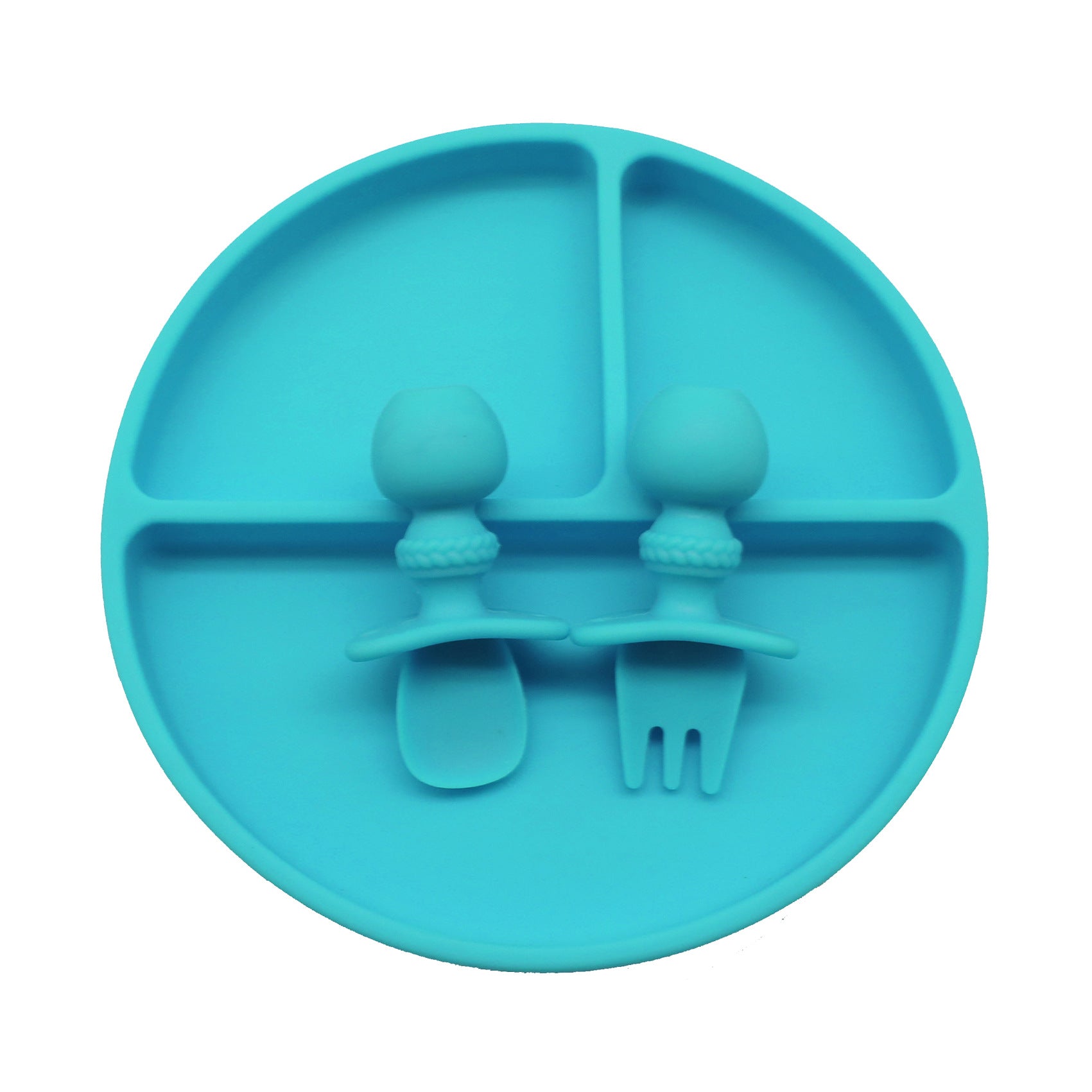 Cross-border wholesale round silicone dinner plate, baby and children's suction cup integrated tableware, learning to eat training grid plate, complementary food bowl