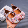 Girls'  spring bowknot soft-soled princess leather shoes for mid-to-large children, velcro closure, wear-resistant and non-slip