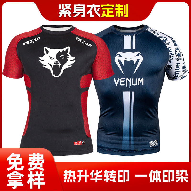 European and American Muay Thai tights men's sanda suits martial arts fighting MMA short-sleeved training UFC boxing quick-drying suits customization