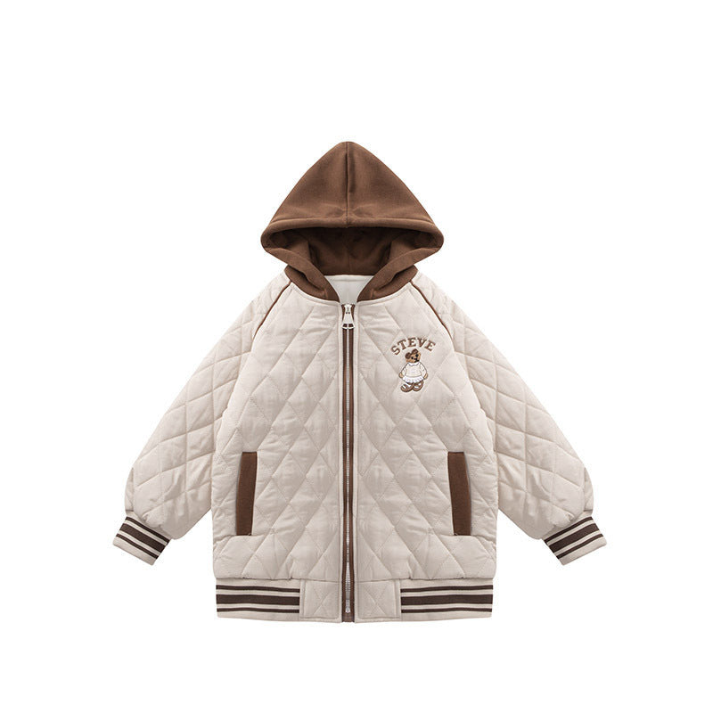 Girls' cotton-padded jacket, new  collection, autumn/winter outerwear for mid-to-large children, fleece-lined and extra thick, stylish and trendy, warm top for girls