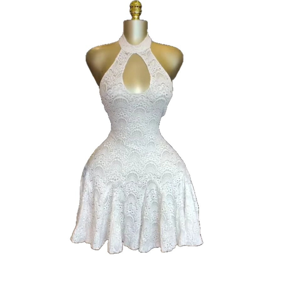 European and american cross-border women's fashion:  summer new arrivals - sexy sweet & spicy deep v-neck halter bodycon asymmetrical dress