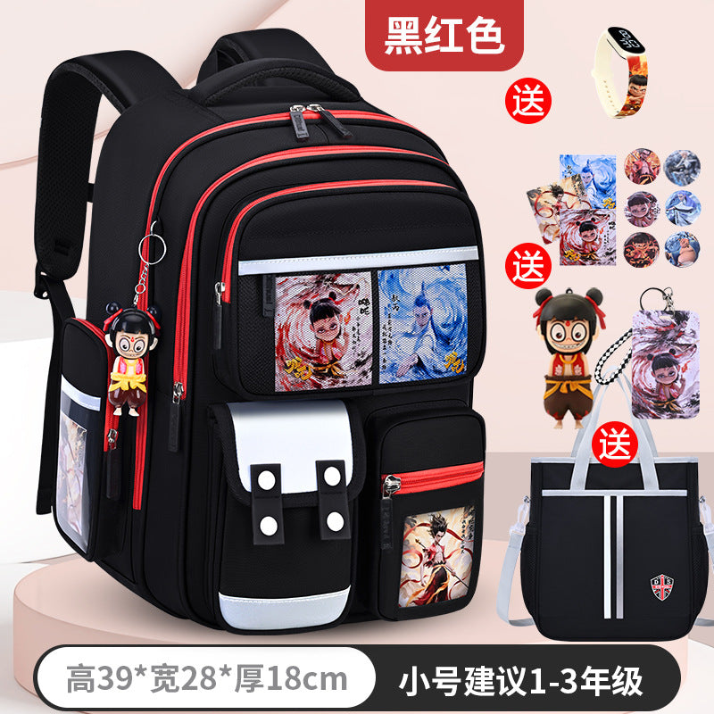 New nezha backpack for elementary school students, grades 1-6, lightweight, spine-protecting, load-reducing, large capacity for boys and girls