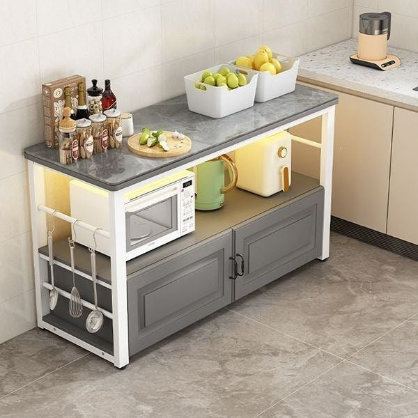 Kitchen sintered stone cutting board table workstation floor-standing multi-tier storage rack microwave oven storage cabinet double-layer table