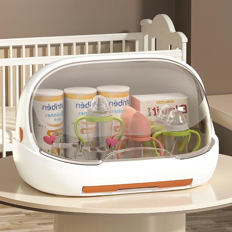 Bottle storage box Large capacity flip cover Dust drain rack Covered baby products Supplementary food tableware Drain storage box