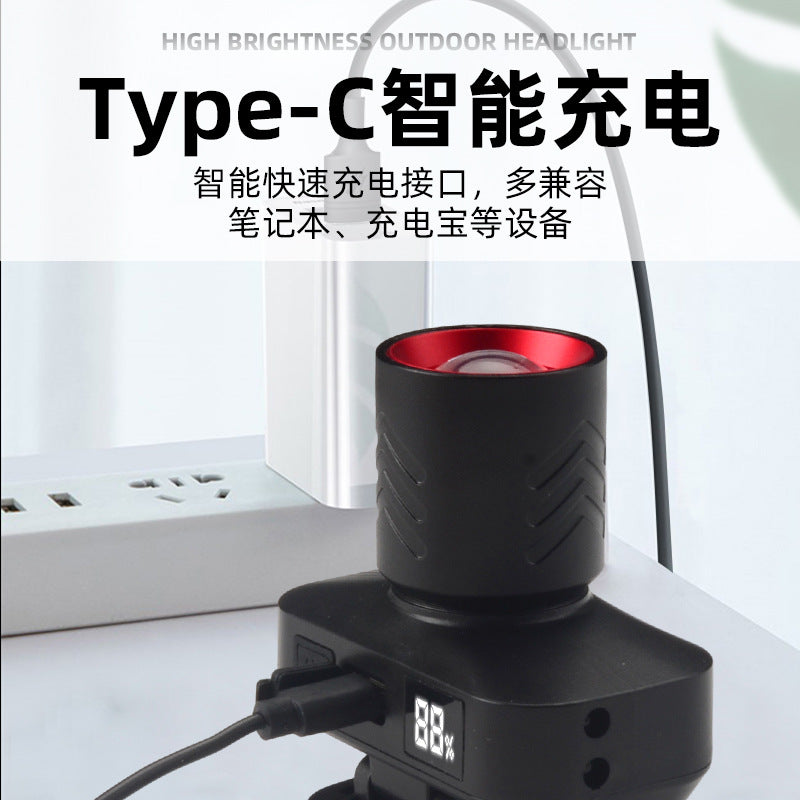 Cross-border outdoor headlights Induction head-mounted flashlights Rechargeable LED digital display lighting for night fishing Small headlights