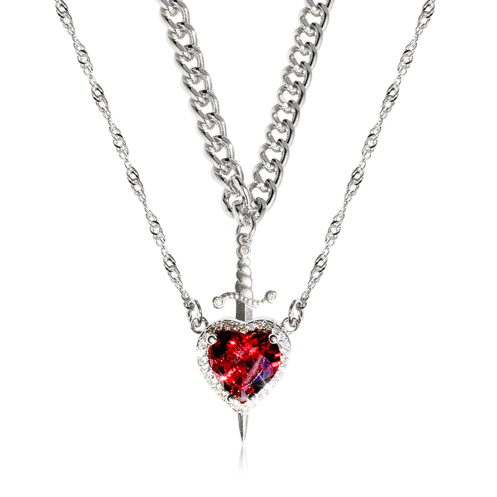 European and american new arrival hot selling pink crystal heart dagger pendant layered necklace french design women's clavicle chain