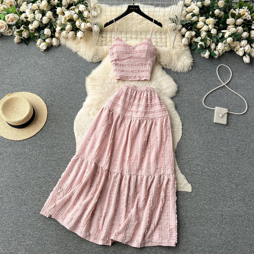 Age-reducing suit women's summer clothing new arrival sling tops shorteasiest for match large swing skirt sweettwo-piece set trendy