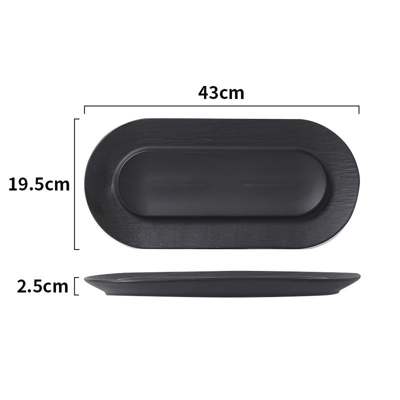 Nordic creative electroplated embossed dinnerware ceramic long plate sushi plate western pastry dessert oval serving tray