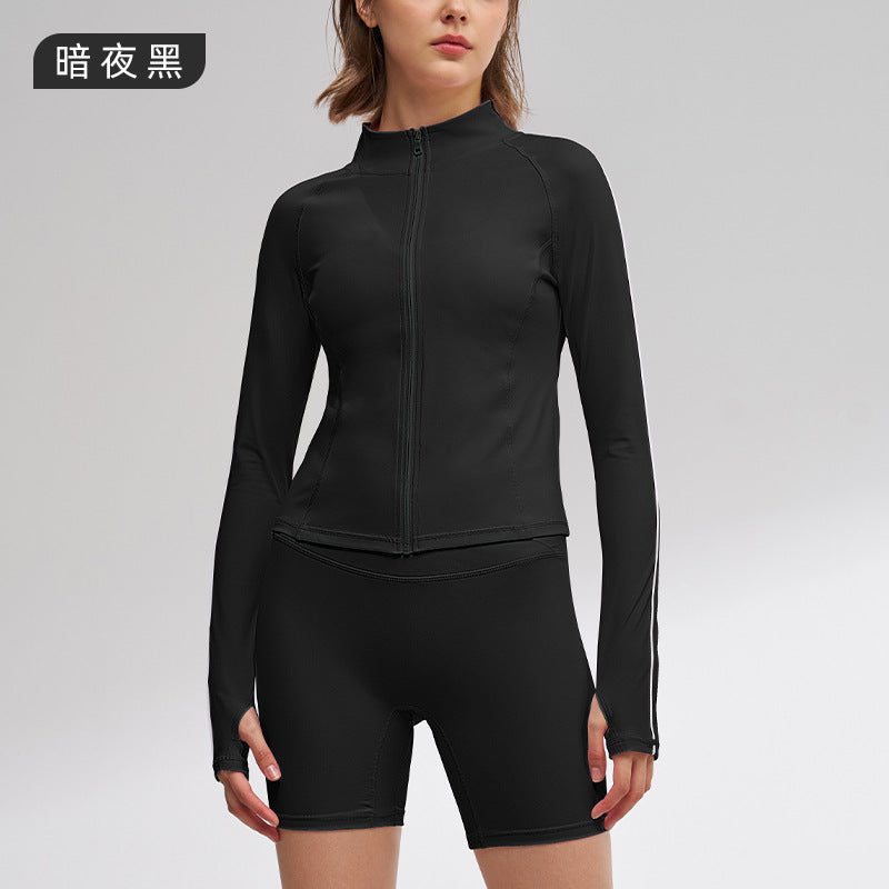 Autumn yoga long sleeve activewear fashion fitness jacket slim fit women's top zipper sun protection breathable outerwear