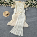 Gentle style outfit for women  spring classy sense of style strap waist cut outknittingtops + high waist hip skirt