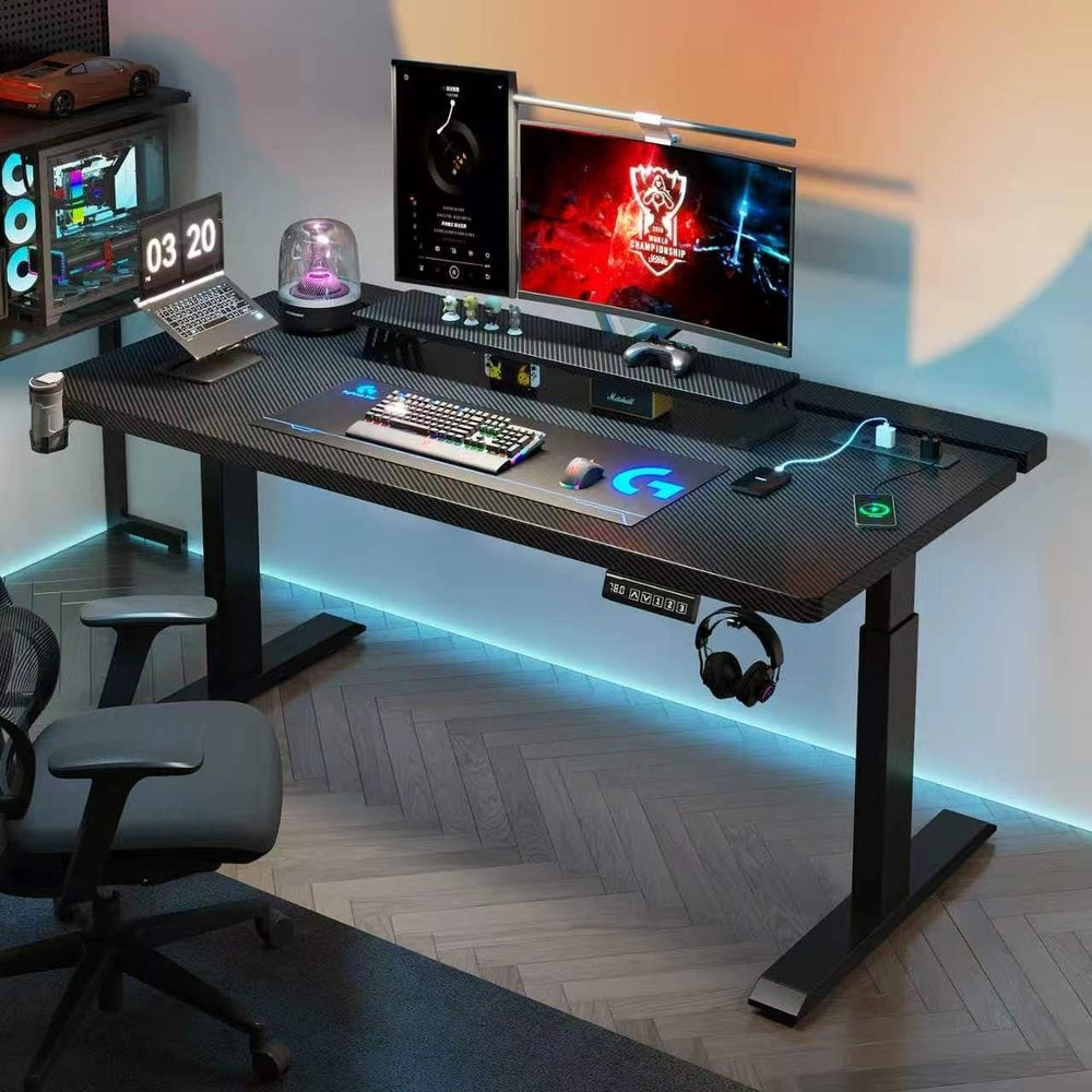 Electric adjustable height carbon fiber computer desk - desktop gaming desk - height adjustable office table