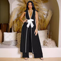 Hot-selling fashion european and american women's suit sexy camellia bow sleeveless long tank dress wide-leg pants set