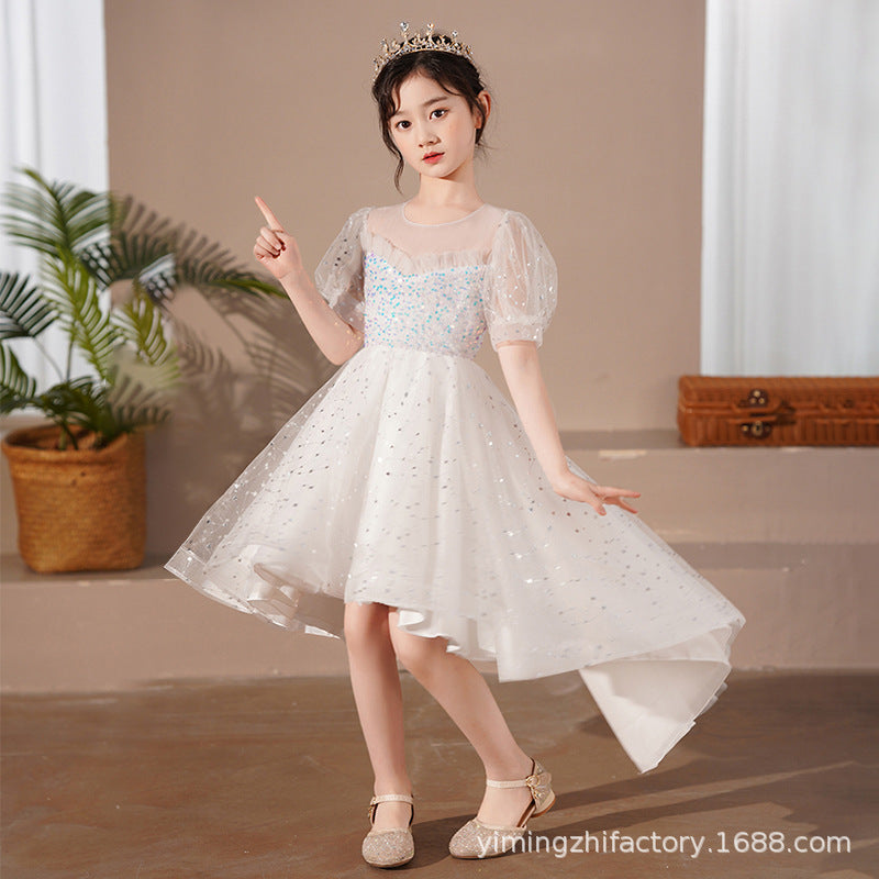 Girls' train dress new arrivallong sleevesspring & fallkids princess dress evening dress birthday style 3-12 years old skirt