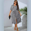 european and american cross-border e-commerce  new spring/summer plus size striped fashionable elegant dress