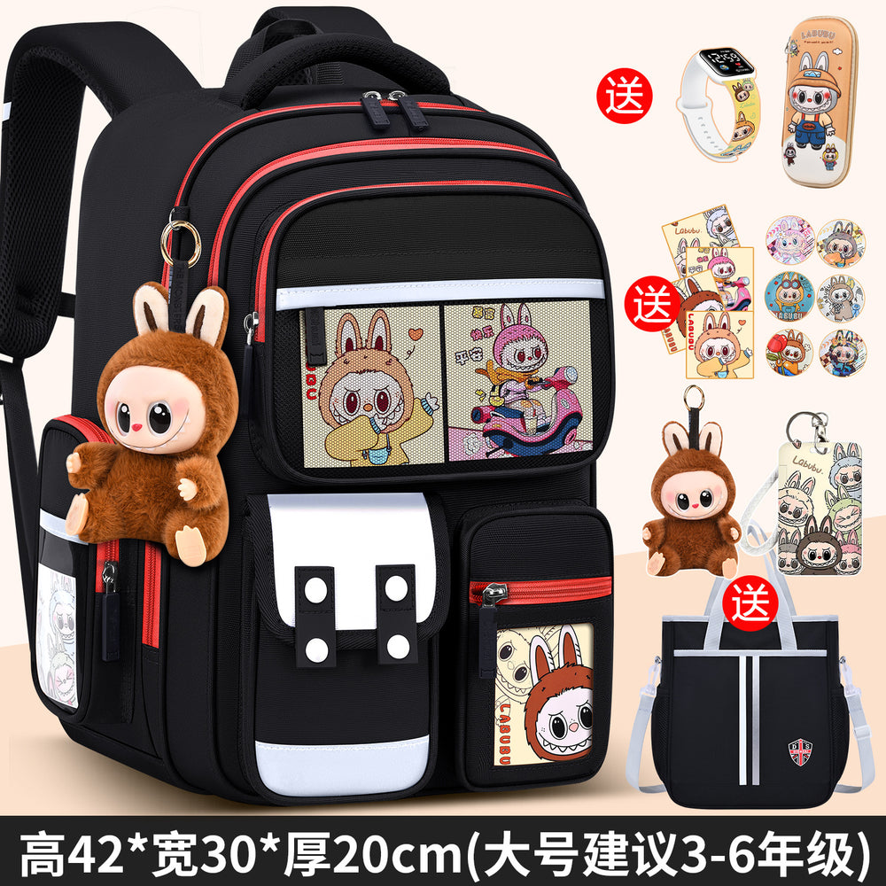 2026 new labubu backpack for girls, elementary school students grades 1-6, boys' lightweight kids' backpack, spine protection, and weight reduction