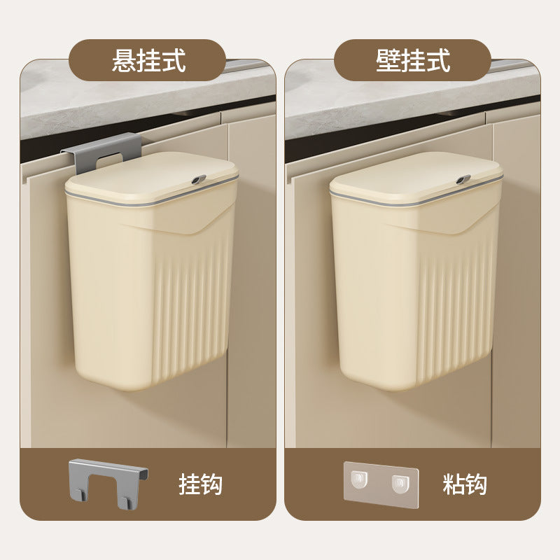 Kitchen hanging trash can for home cabinet wall hanging storage bucket plastic toilet bathroom trash can with lid wholesale