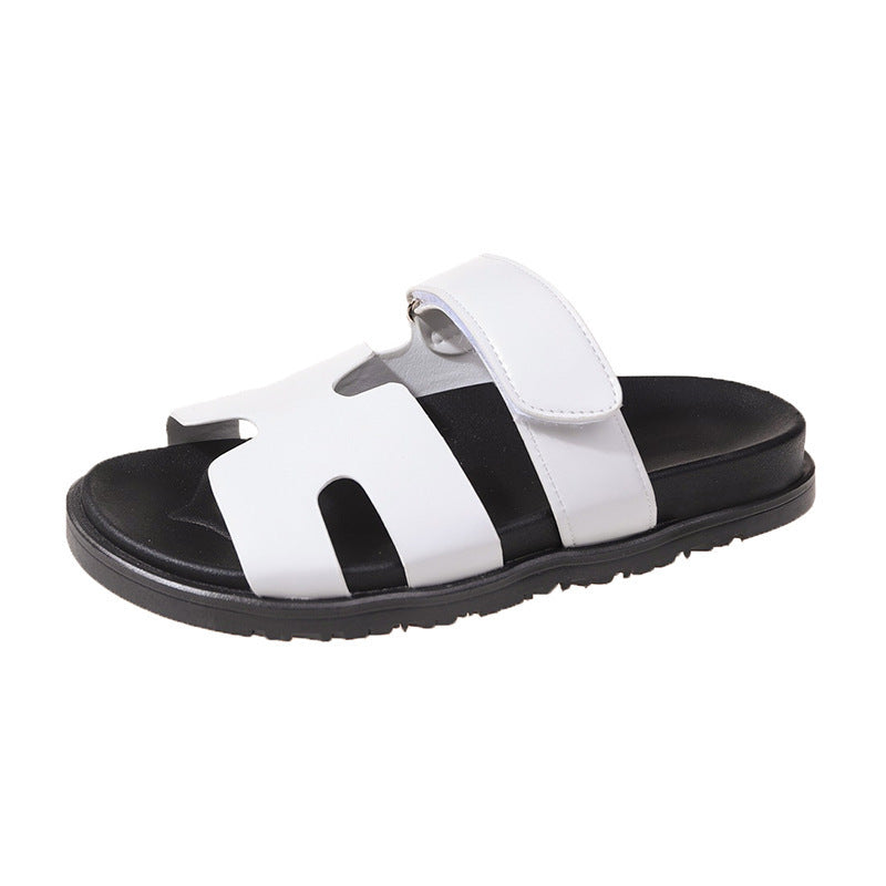 summer new thick-soled sandals & slippers - plus size, one-strap, hook-and-loop closure, color block design, casual outdoor women's shoes - versatile & stylish