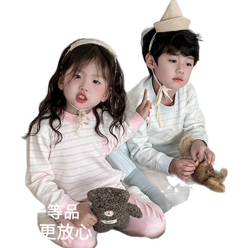 Kids autumn clothes and long trousersfall and winter comfortable velvet cotton baby intimatessuitthickenedheattech boys and girls pajamas cotton sweater