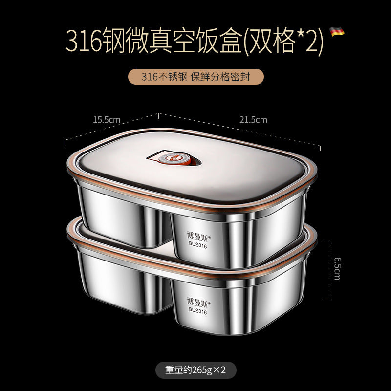 316 stainless steel micro-vacuum crisper lunch box large-capacity office worker bento box student portable lunch box set