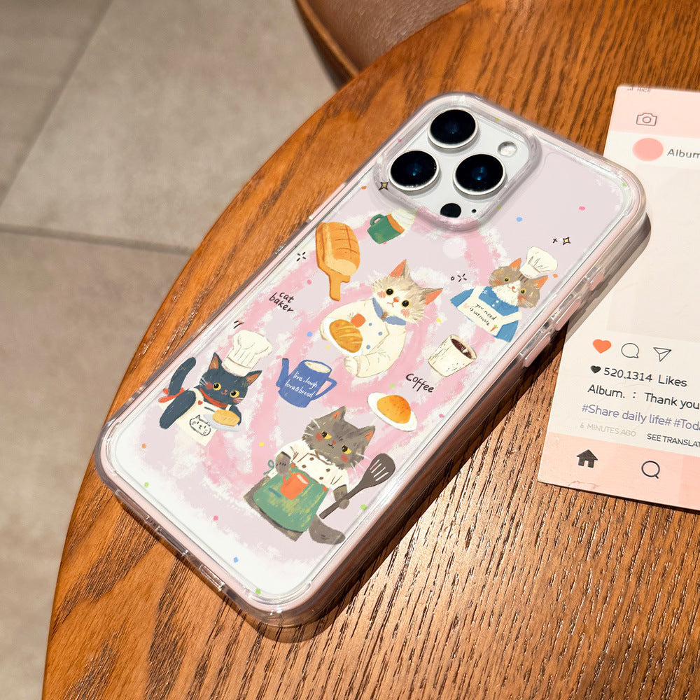 Suitable for iphone17promax cute hand-painted style baking cat mobile phone case apple 16 anti-fall protective cover 13
