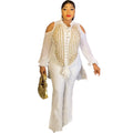 New african cross-border fashion: beaded blouse top and slim-fit pants set